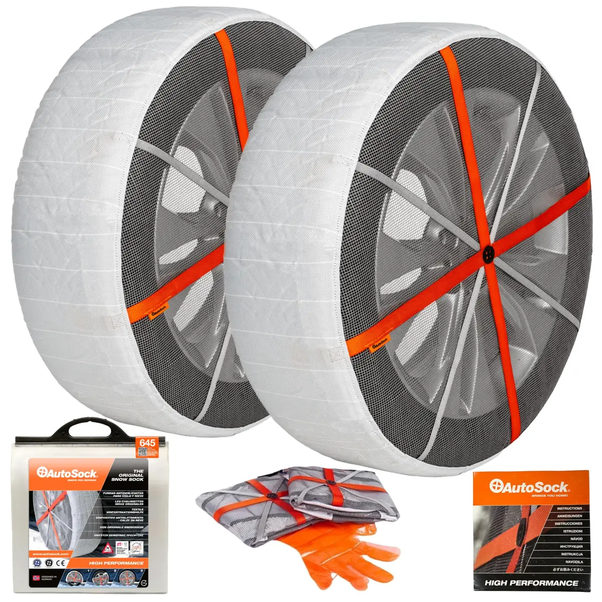 AutoSock HP645 Snow Socks for Passenger Vehicles | Winter Tire Traction Device, Pack of 2 - main product image