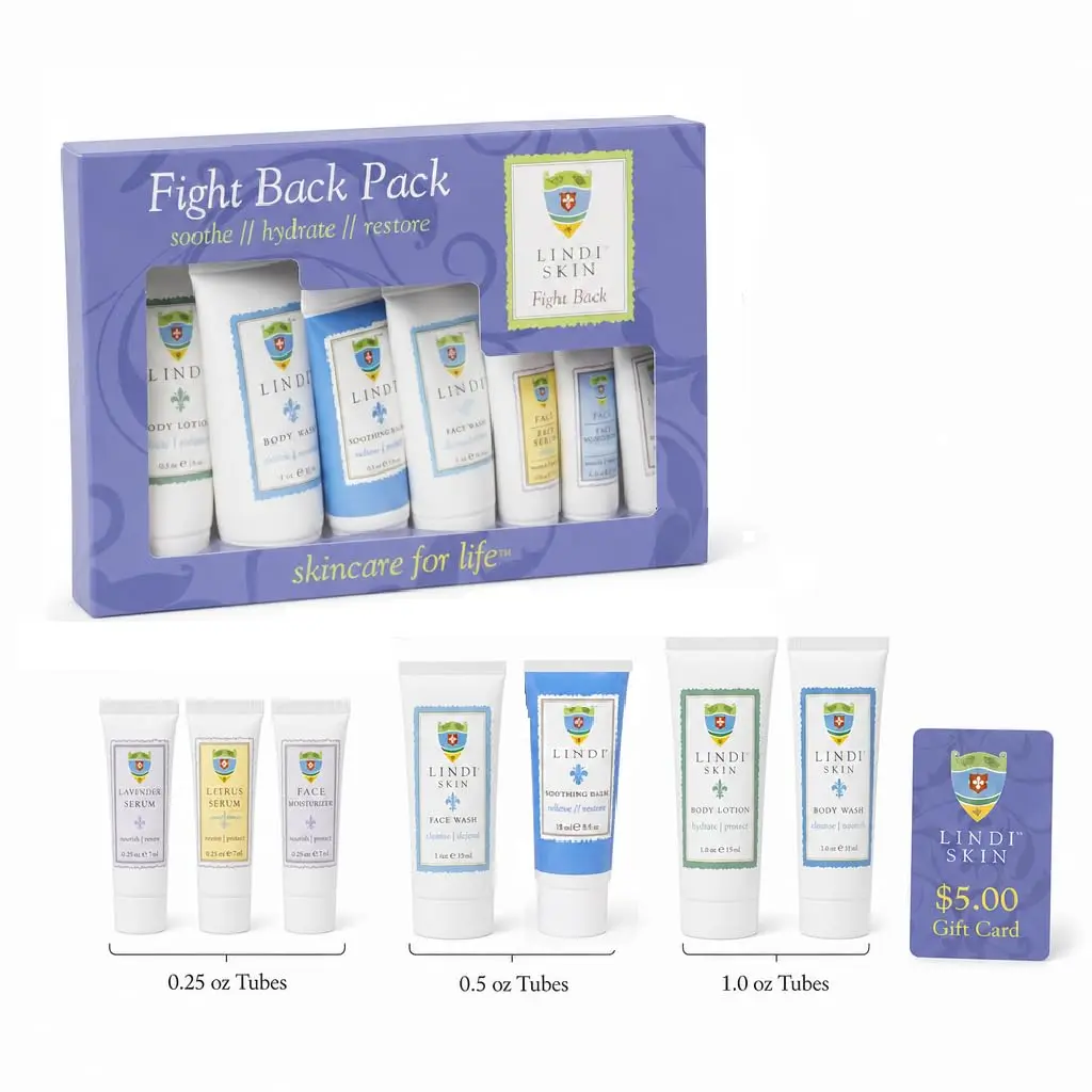 Lindi Skin Fight Back Pack, Chemo Skin Care Kit, Cancer Radiation Gift Set | Gentle, Sensitive Skin Support (70-120 chars) - view 2