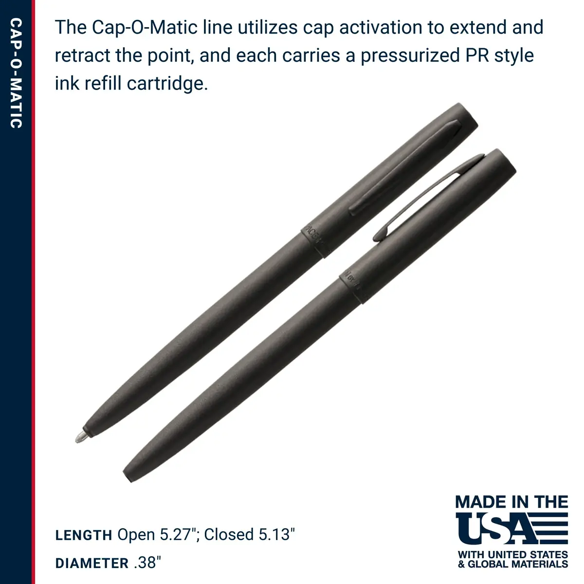 Fisher Space Pen Military Cap-O-Matic Pen, Black Ink, 1 Count (Pack of 1) | Writes Upside Down & in Extreme Temperatures - view 6