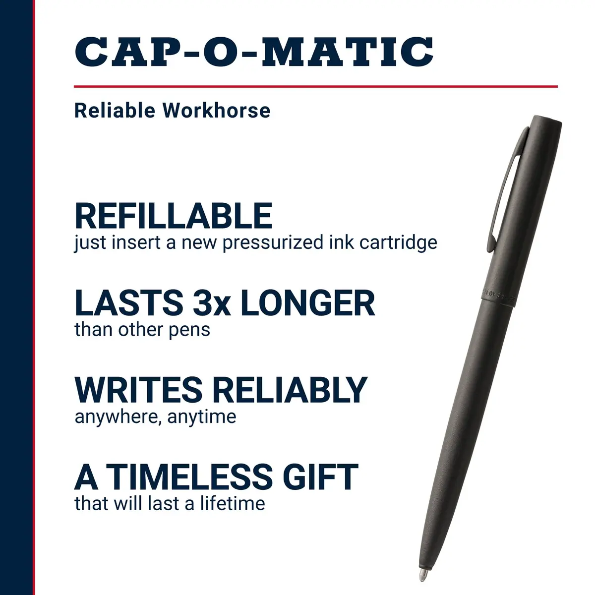Fisher Space Pen Military Cap-O-Matic Pen, Black Ink, 1 Count (Pack of 1) | Writes Upside Down & in Extreme Temperatures - view 2