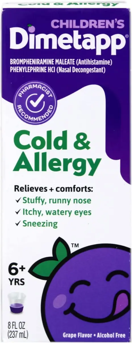 Dimetapp Children’s Cold & Allergy Liquid 8oz | Grape Flavor for Kids & Adults - main product image
