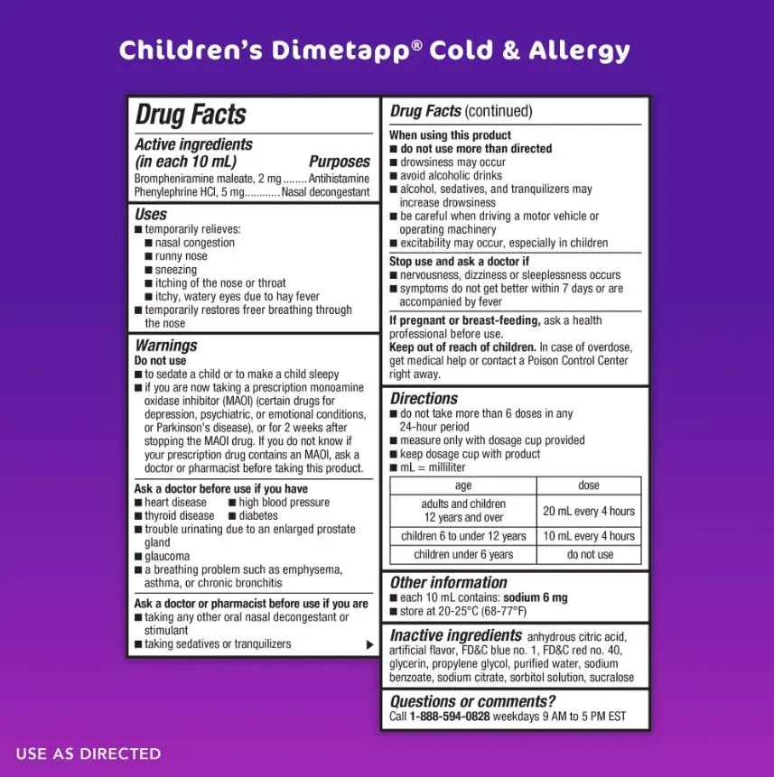 Dimetapp Children’s Cold & Allergy Liquid 8oz | Grape Flavor for Kids & Adults - view 7