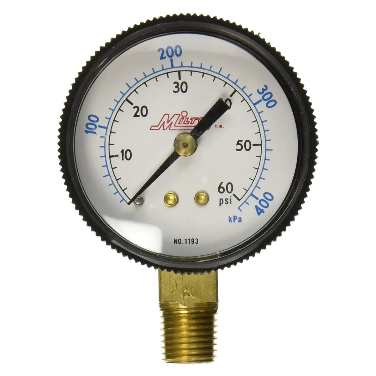 Milton 1193 Pressure Dial Gauge, Brass, 0-60 PSI, 1/4" NPT Bottom Mount | Accurate Industrial Measurement - main product image