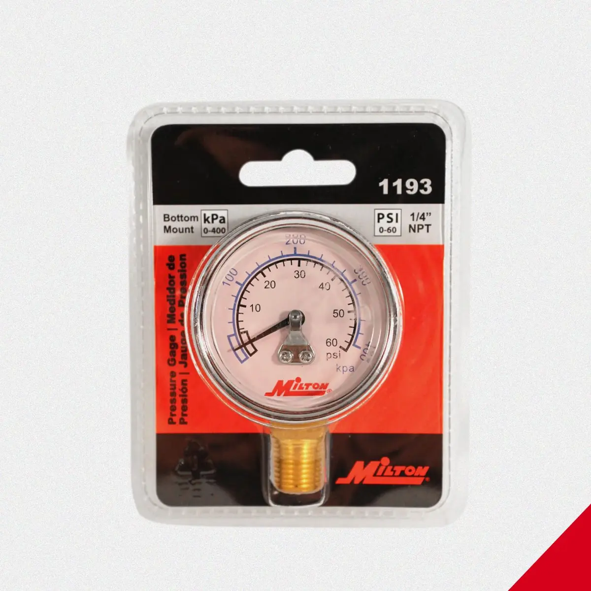 Milton 1193 Pressure Dial Gauge, Brass, 0-60 PSI, 1/4" NPT Bottom Mount | Accurate Industrial Measurement - view 3