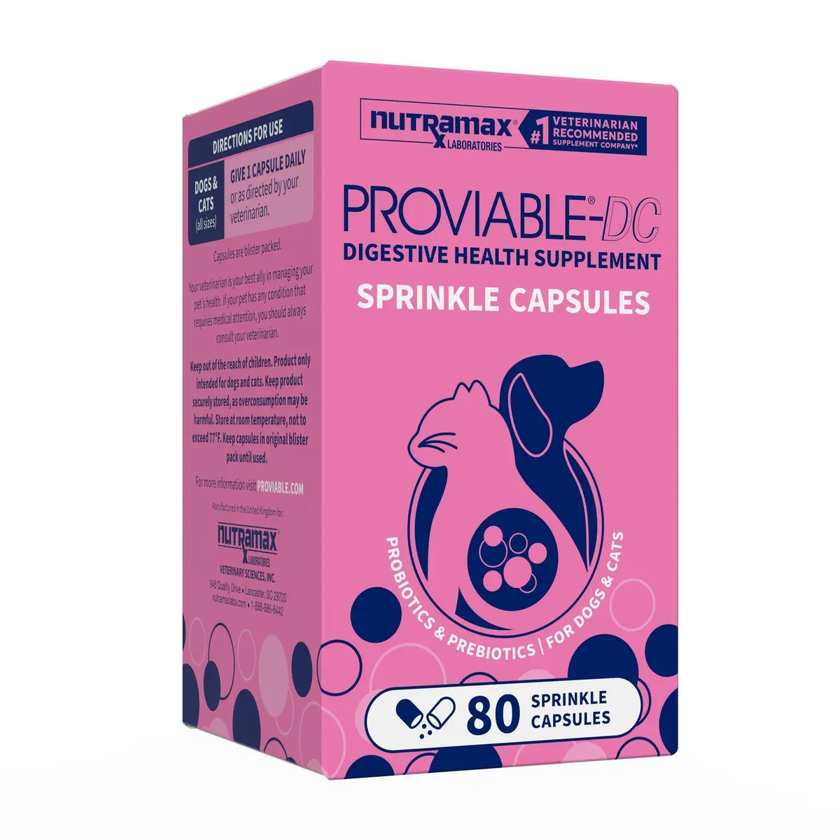 Nutramax Proviable Probiotics + Prebiotics for Dogs & Cats, Capsules, 80ct | Supports Gut Balance & Digestive Health - main product image