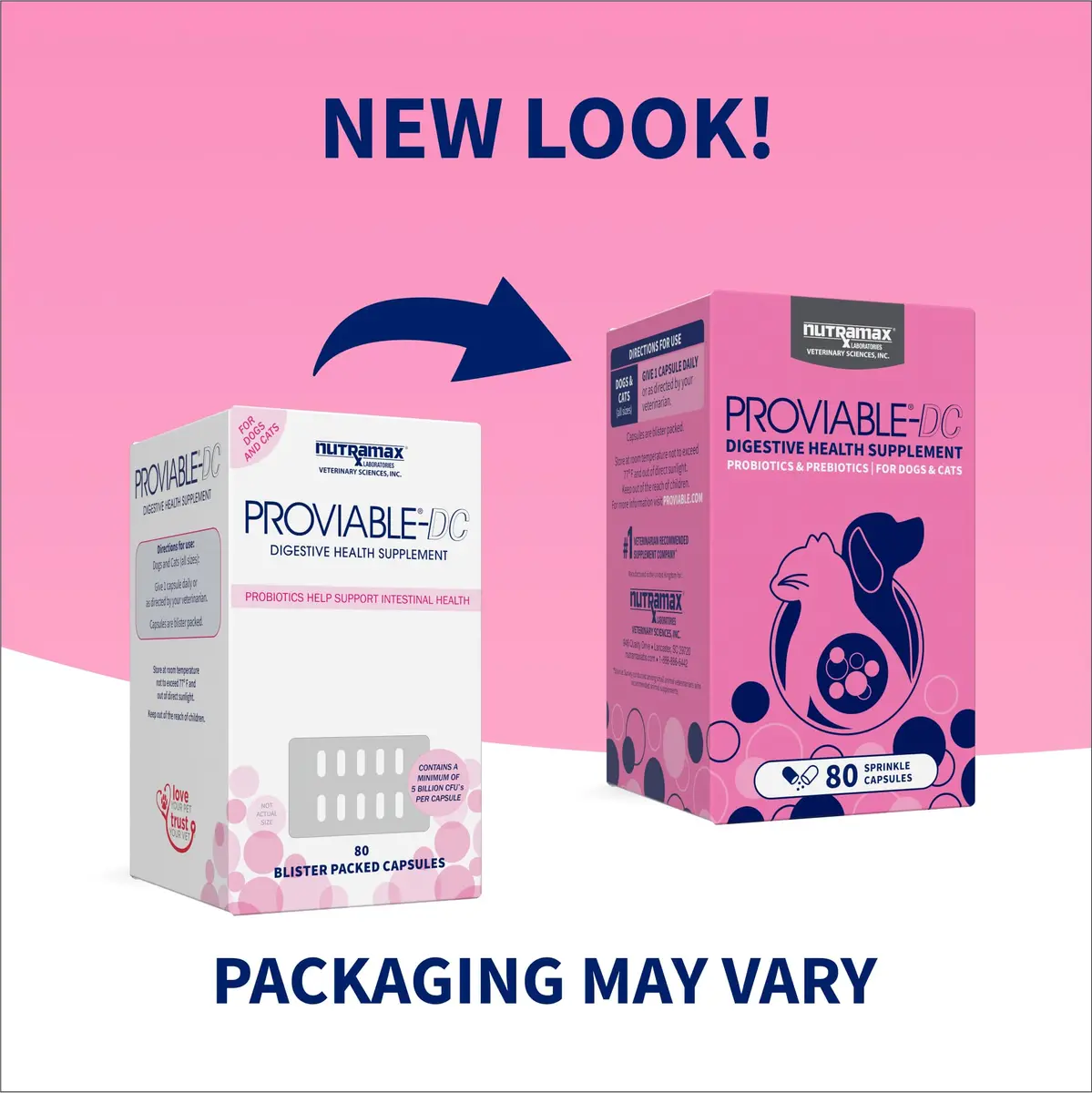 Nutramax Proviable Probiotics + Prebiotics for Dogs & Cats, Capsules, 80ct | Supports Gut Balance & Digestive Health - view 2
