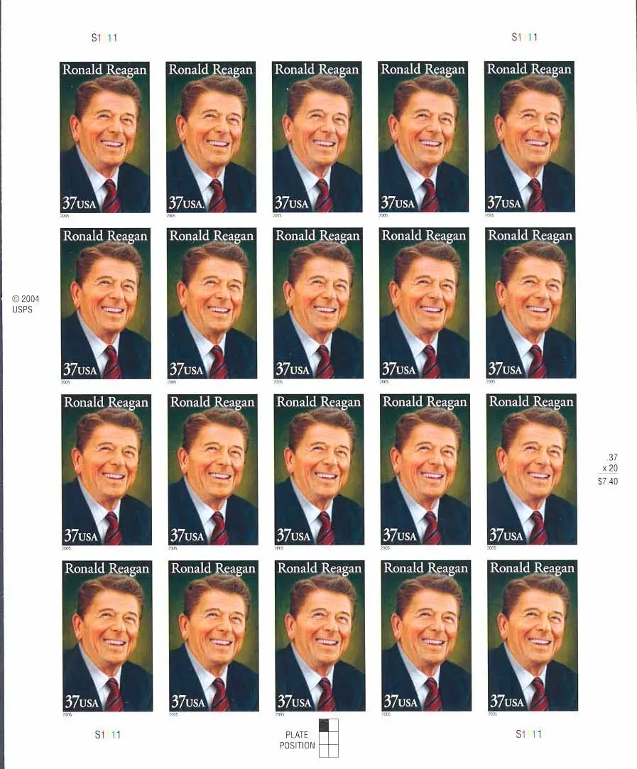 United States Postal Service Ronald Reagan 2005 Commemorative Stamp Pane (20 Stamps, 37 Cents) | Collectible Postage Stamps - main product image