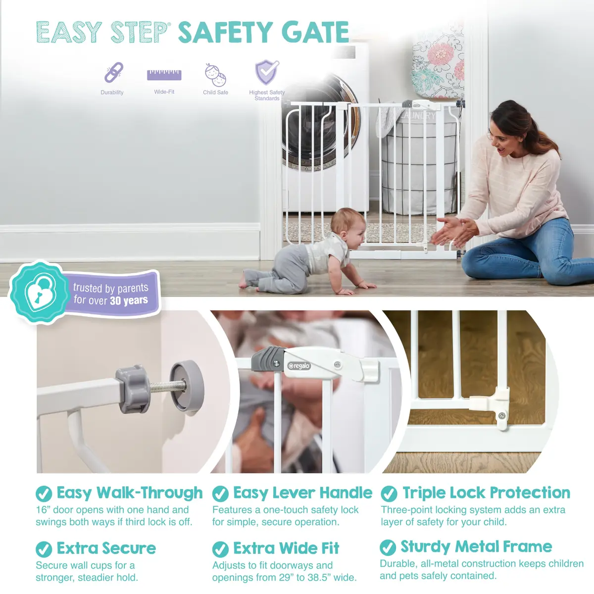 Regalo Safety 29"-38.5" Easy Step Baby Gate | Extra Wide Door & Stair Protection - view 4