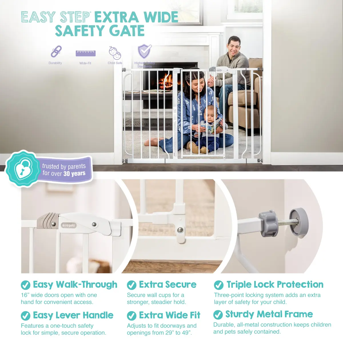Regalo Safety 29"-49" Extra Wide Baby Gate for Doorways & Stairs | Adjustable & Secure - view 3