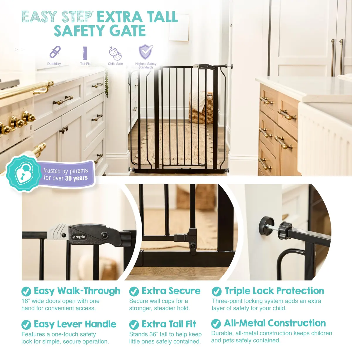 Regalo Safety 36" Extra Tall Baby Gate for Doorways & Stairs | Child & Pet Safety, Easy Setup - view 3