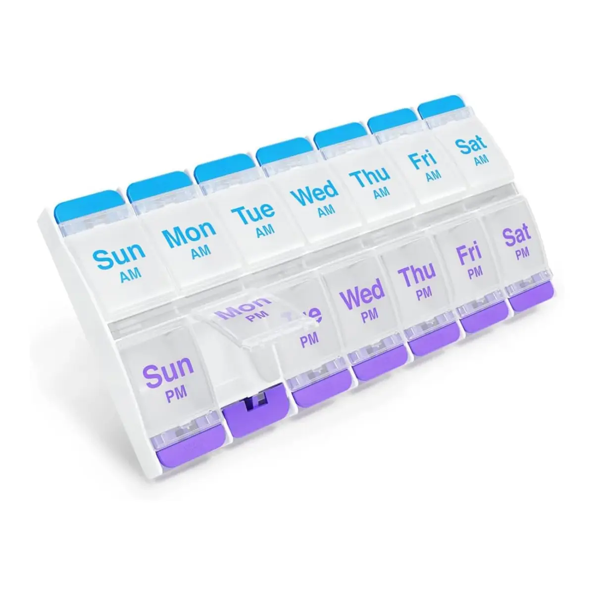 Ezy Dose Weekly AM/PM Pill Organizer X-Large Case Blue/Purple | Arthritis Foundation Ease-of-Use Commendation - main product image
