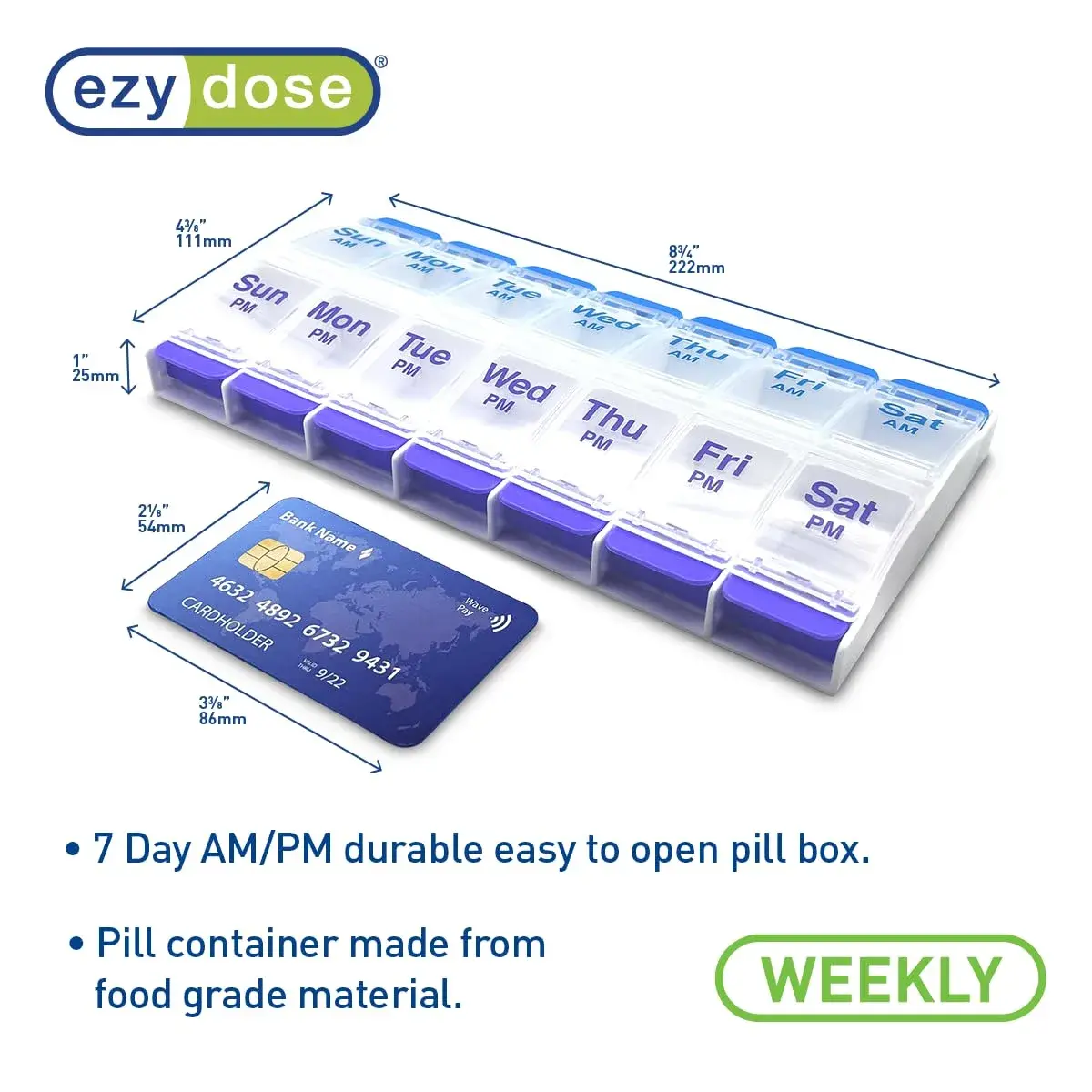 Ezy Dose Weekly AM/PM Pill Organizer X-Large Case Blue/Purple | Arthritis Foundation Ease-of-Use Commendation - view 2