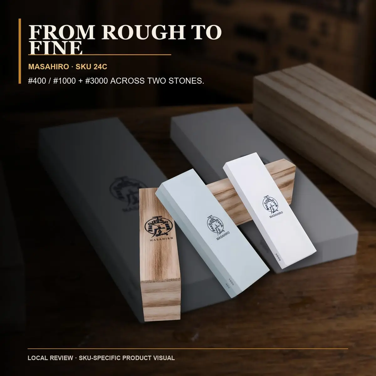 HMS 2-Piece Whetstone Set 7-Inch | 400/1000/3000 Grit Knife Sharpening Stones - view 2