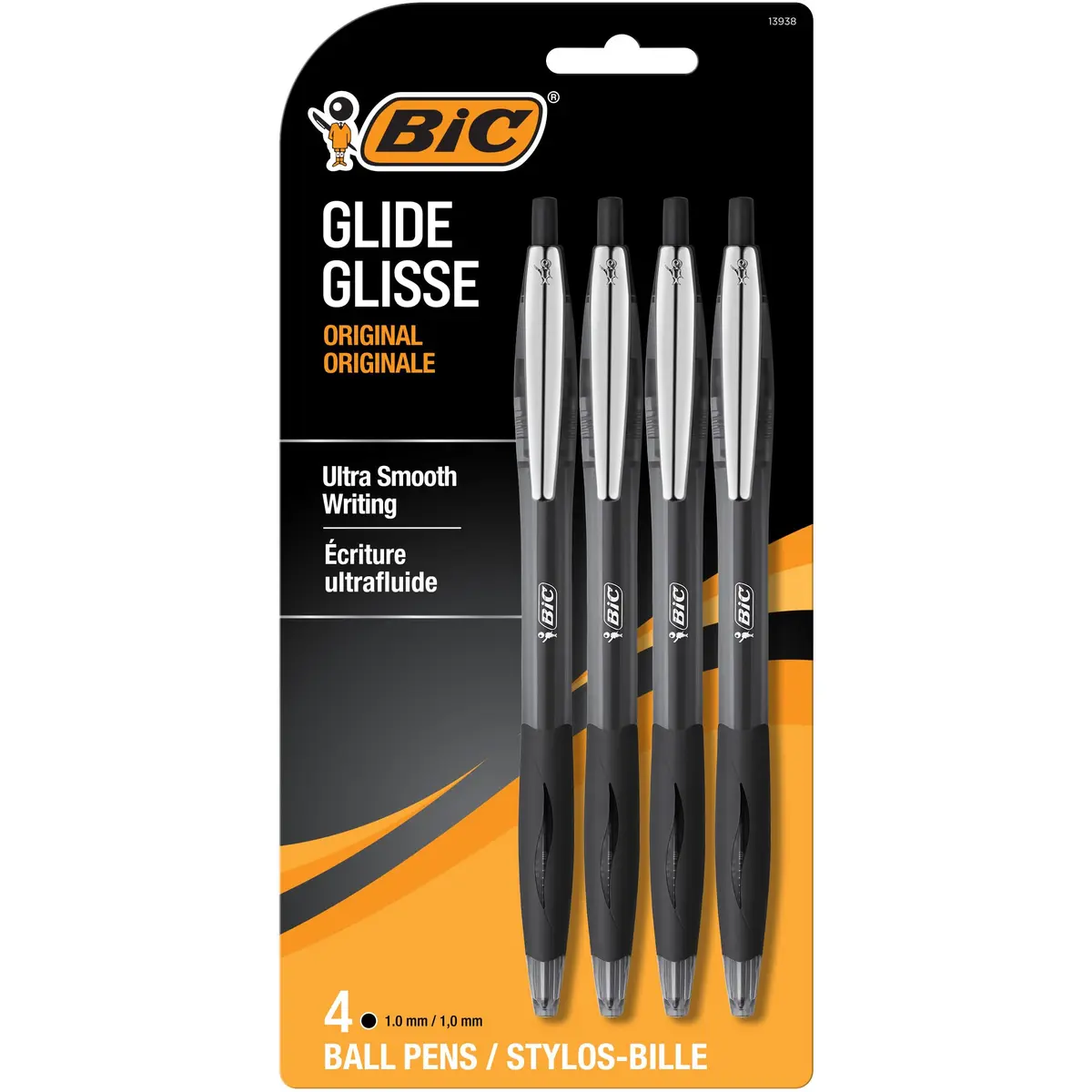 BIC Glide Retractable Ballpoint Pens Black 1.0mm Medium Point 4-Count | Smooth Writing & Comfortable Grip - main product image
