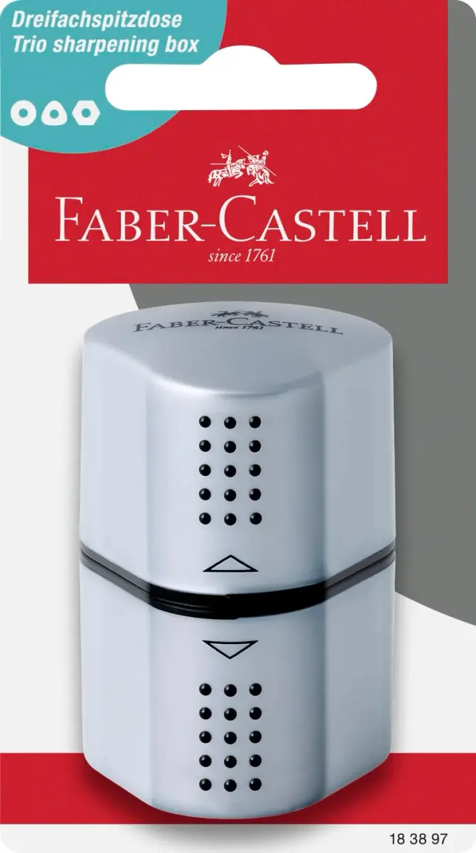 Faber-Castell Grip Trio Pencil Sharpener: Silver, 1 Unit | 3-in-1 Ergonomic Design for All Pencils - main product image