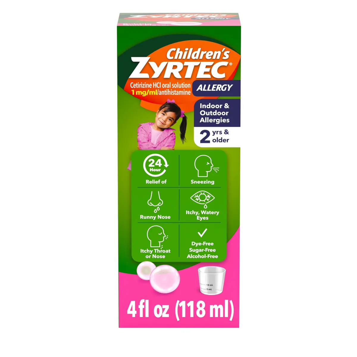 Zyrtec Children's Allergy Relief Syrup Bubble Gum 4 fl. oz | 24-Hour Kid's Antihistamine - main product image