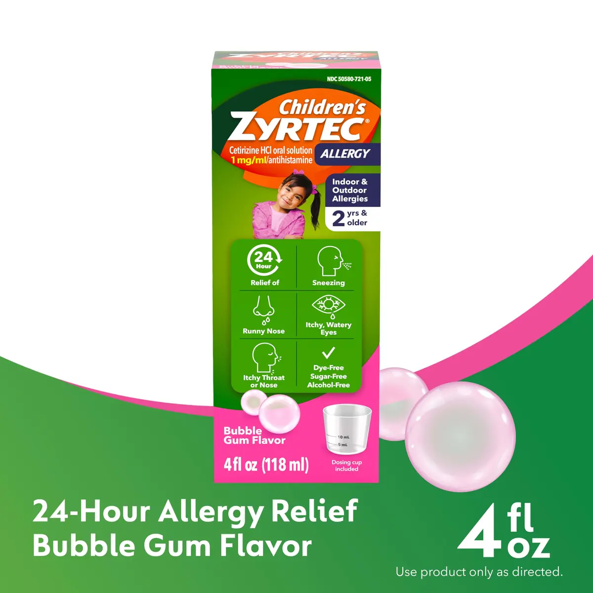 Zyrtec Children's Allergy Relief Syrup Bubble Gum 4 fl. oz | 24-Hour Kid's Antihistamine - view 2