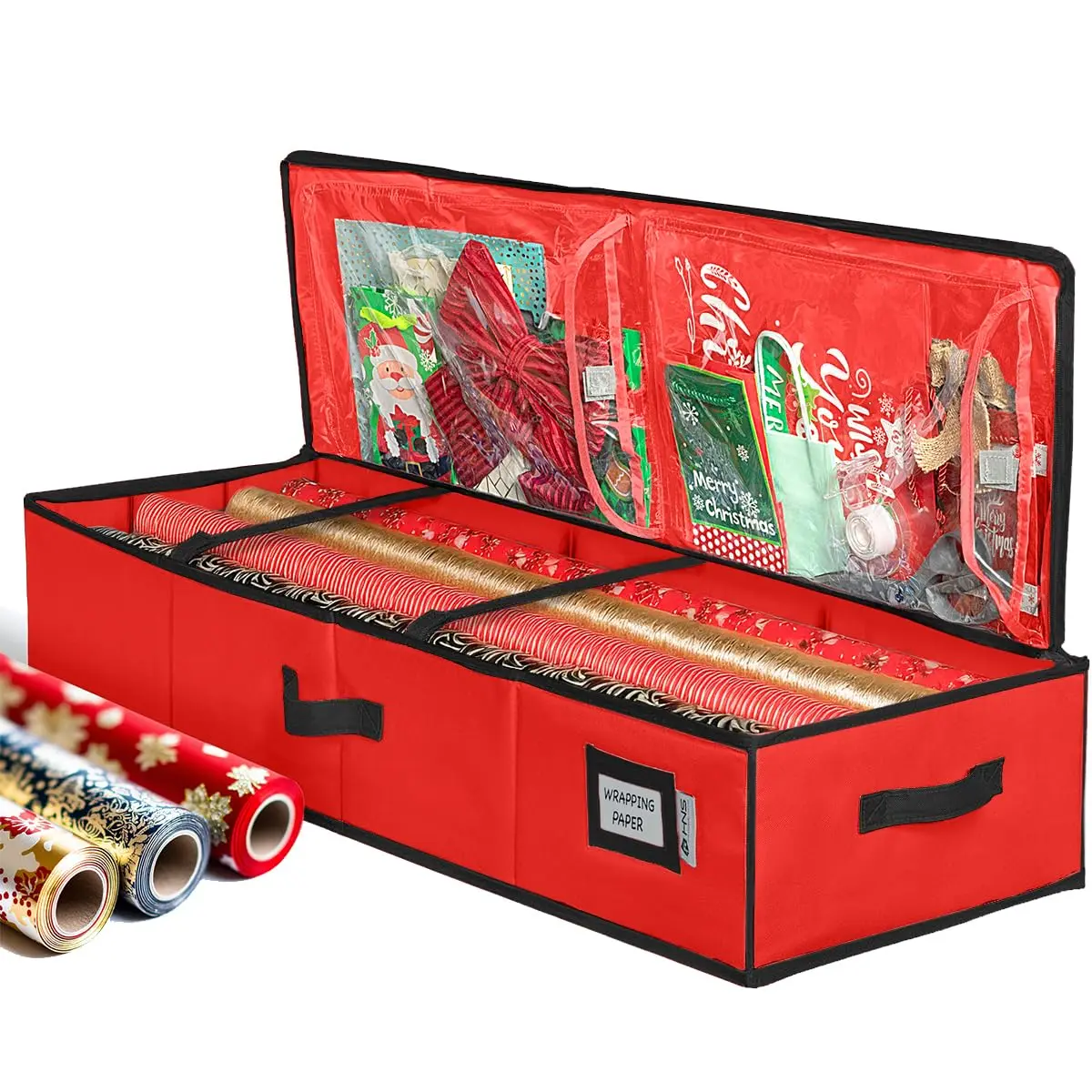 HOLDN’ STORAGE Premium Wrapping Paper Storage Container - Durable 600D Tear-Proof, Fits 27 Rolls Gift Wrap, Extra Pockets for Ribbons & Bows, Underbed Storage - main product image