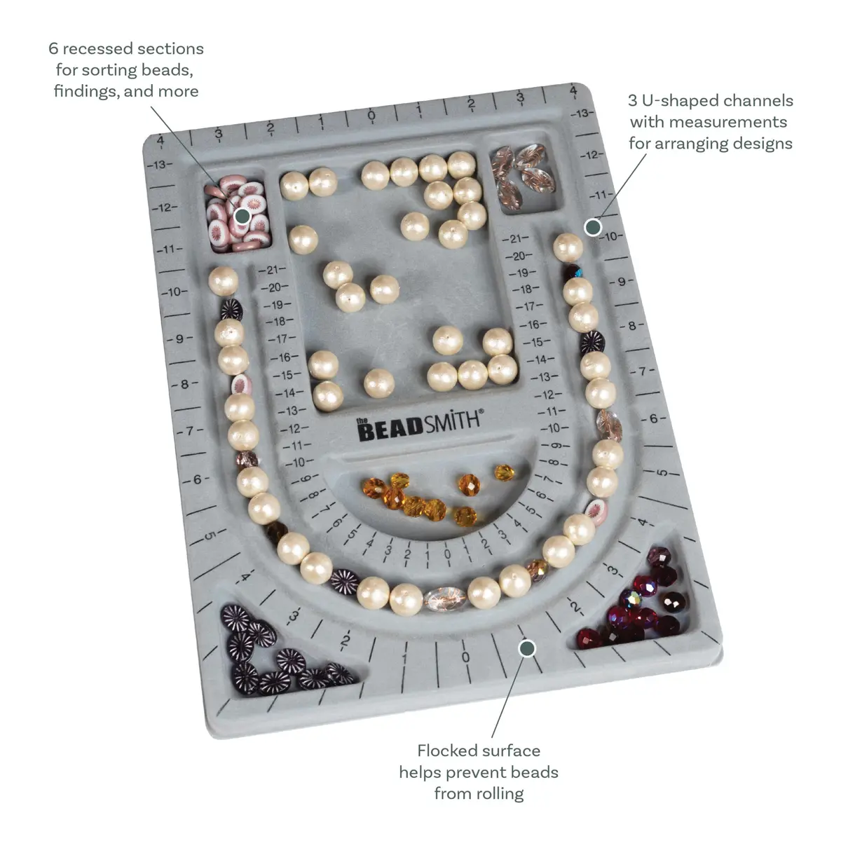 The Beadsmith Bead Board, Grey Flocked | Multi-Channel Jewelry Design Board (70-120c) - view 4