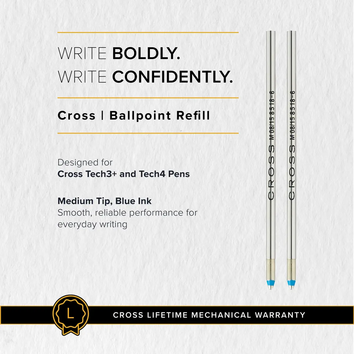 Cross Mini Ballpoint Pen Refill, Blue, Medium Point, 2-Pack Set | Smooth Ink Flow, Fade-Resistant - view 6