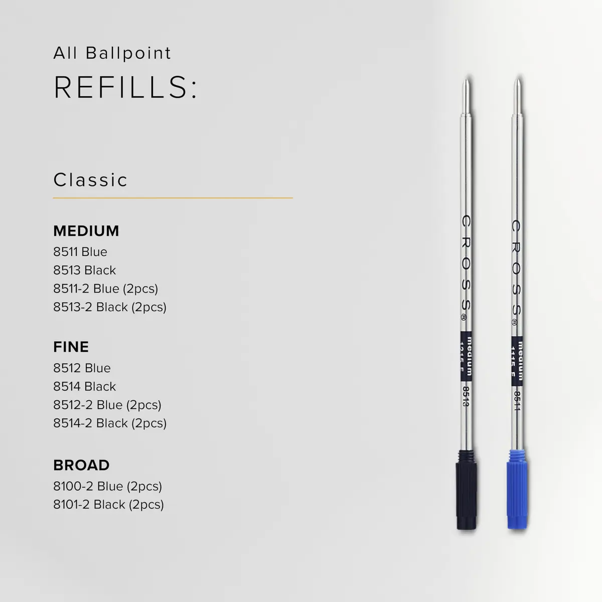 Cross Mini Ballpoint Pen Refill, Blue, Medium Point, 2-Pack Set | Smooth Ink Flow, Fade-Resistant - view 7