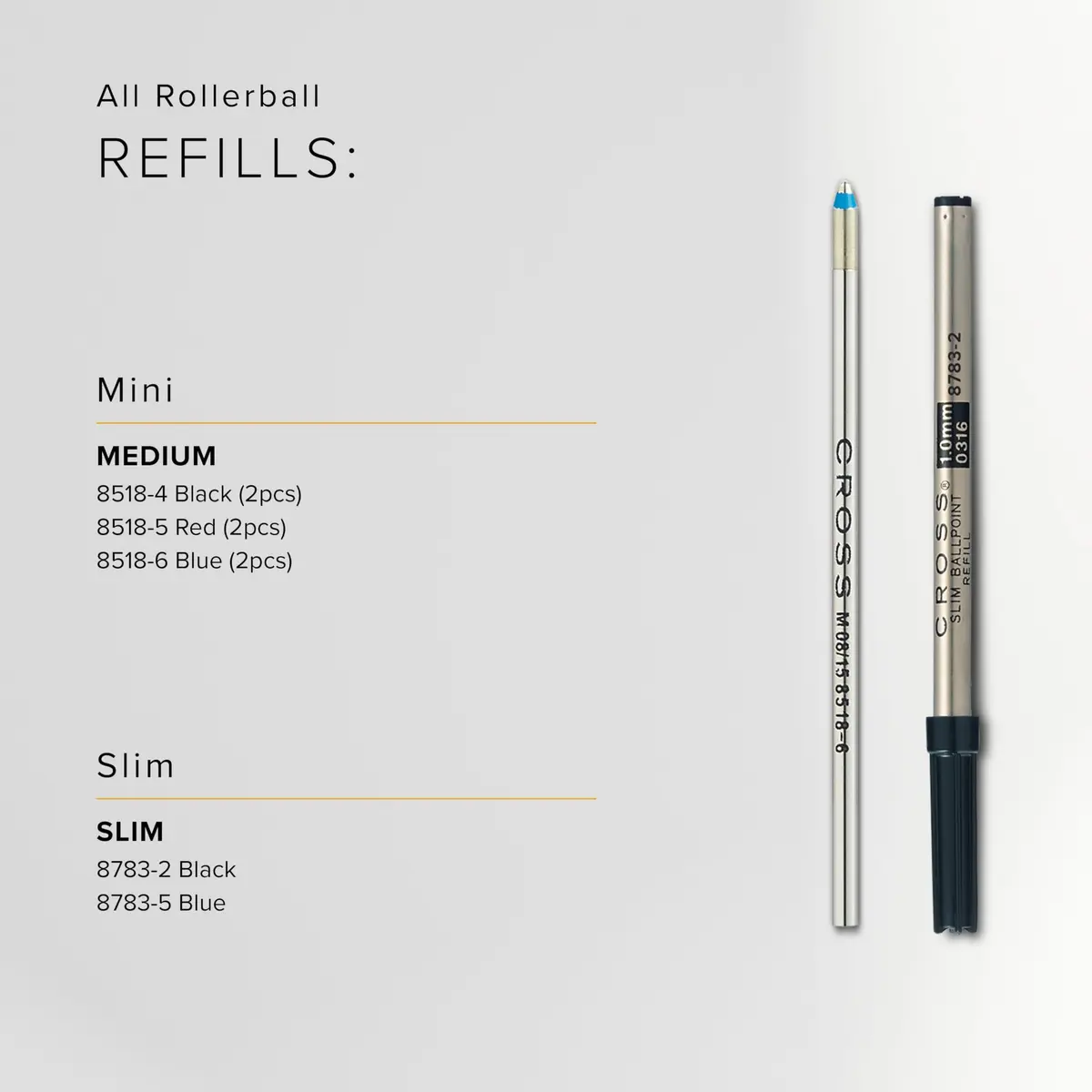 Cross Mini Ballpoint Pen Refill, Blue, Medium Point, 2-Pack Set | Smooth Ink Flow, Fade-Resistant - view 8