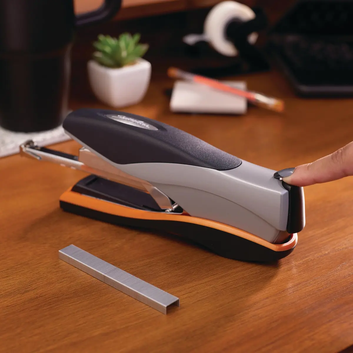 Swingline Stapler 40 Sheet Capacity Optima 40 Jam Free Soft Grip Orange and Gray | Reduced Effort Desktop Stapler - view 5