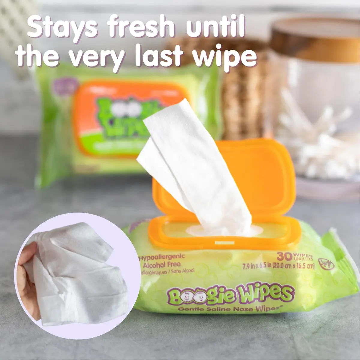Boogie Gentle Saline Nose Wipes Fresh Scent | Hypoallergenic & Alcohol-Free for Babies & Kids (30 Count Pack of 3) - view 6