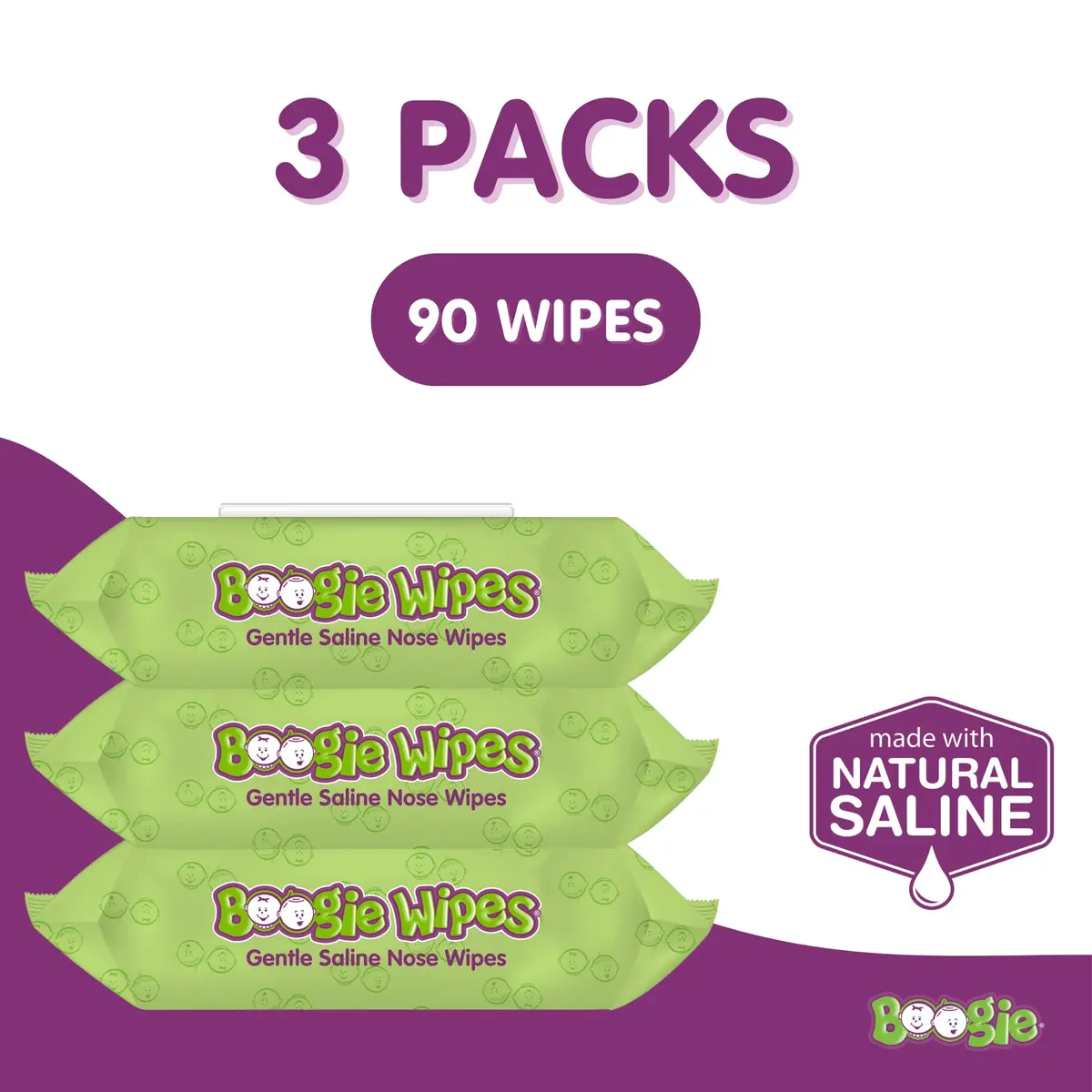 Boogie Gentle Saline Nose Wipes Fresh Scent | Hypoallergenic & Alcohol-Free for Babies & Kids (30 Count Pack of 3) - view 2