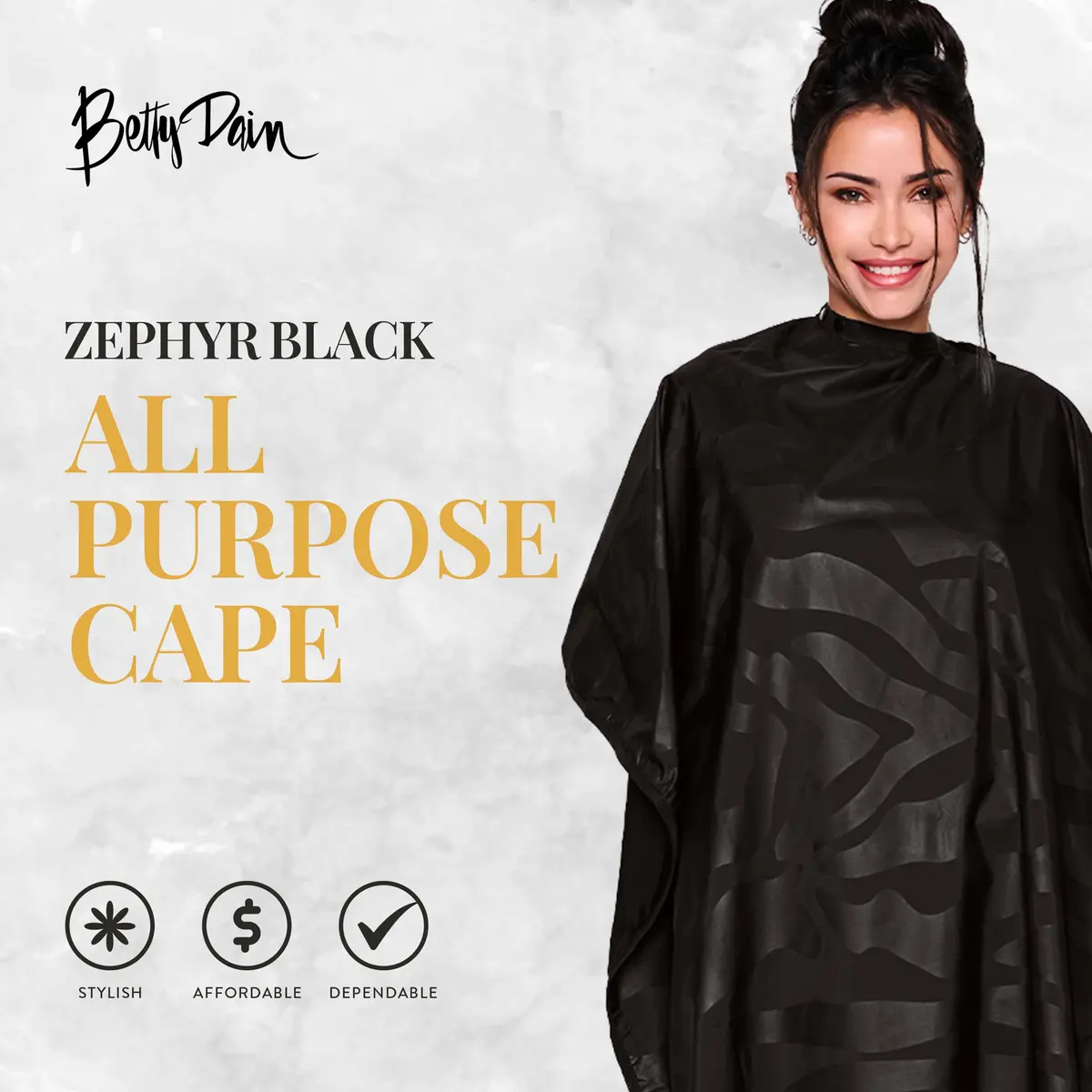 Betty Dain Zephyr Bleach-Proof Styling Cape 45" x 60" Black | Waterproof & Colorproof - view 2