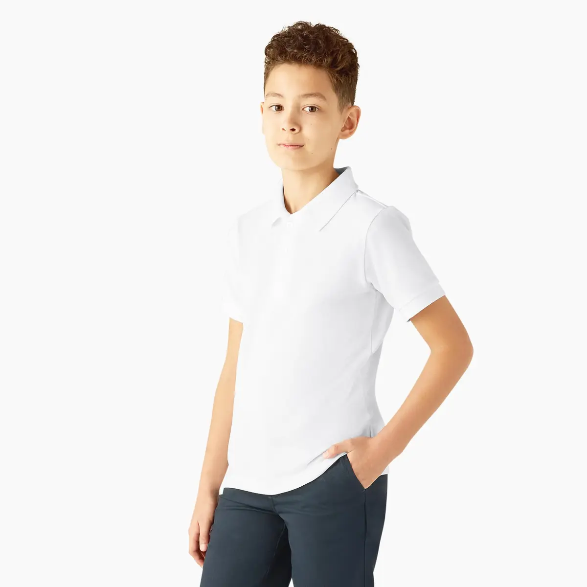Dickies Big Boys' Short Sleeve Pique Polo Shirt, White, Small (8) | Durable Cotton, Easy Care, Tagless Label - view 3