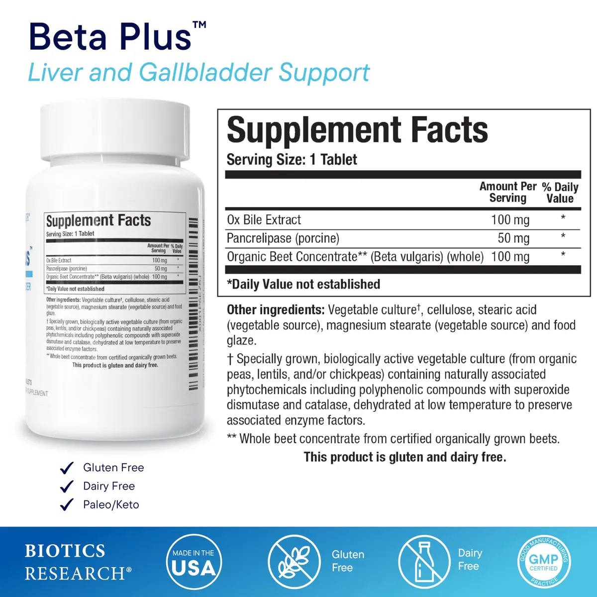 BIOTICS RESEARCH Beta-Plus™ Nutritional Ox Bile Salts 180 Tablets | Supports Fat Digestion & Liver Function - view 2