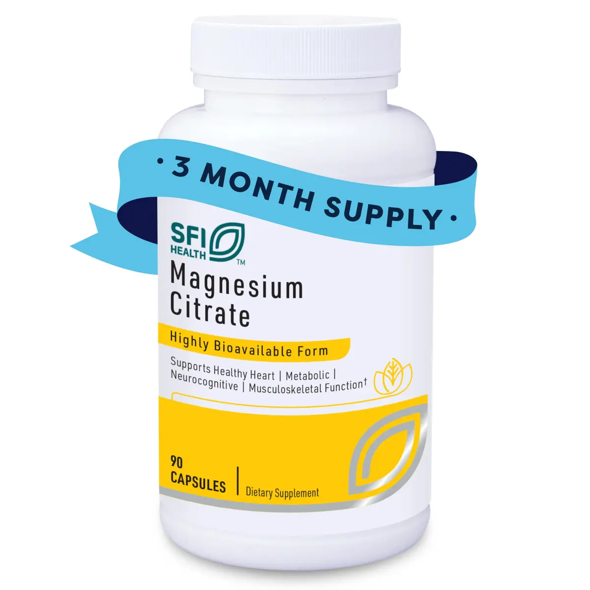 SFI Health Magnesium Citrate Supplement 90 Capsules | Readily Soluble, Supports Energy & Bone Health - main product image