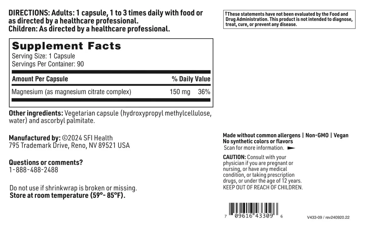 SFI Health Magnesium Citrate Supplement 90 Capsules | Readily Soluble, Supports Energy & Bone Health - view 6