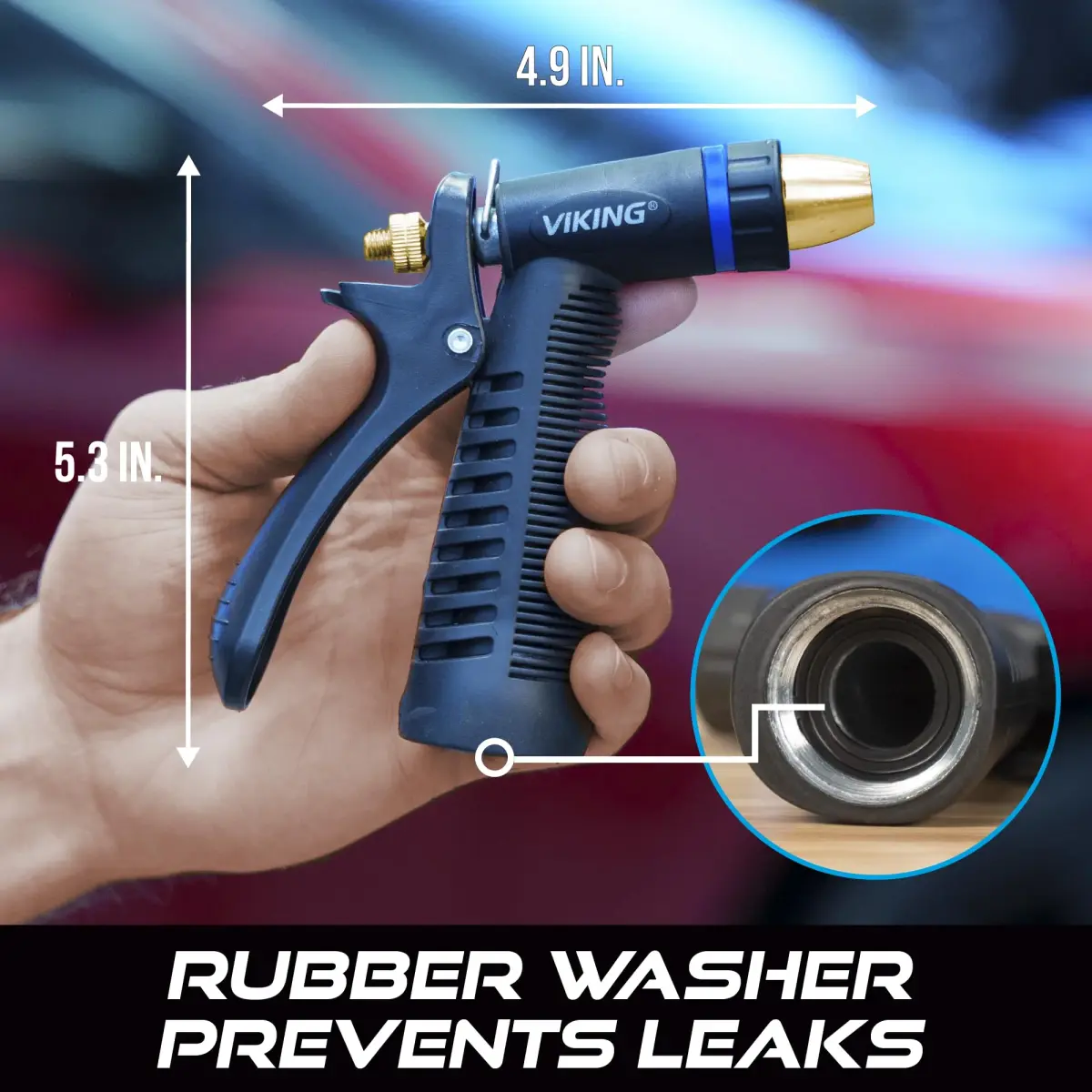 VIKING Heavy Duty Hose Nozzle with Rubberized Handle | Adjustable Water Control for Cars, Home, and Garden - view 6