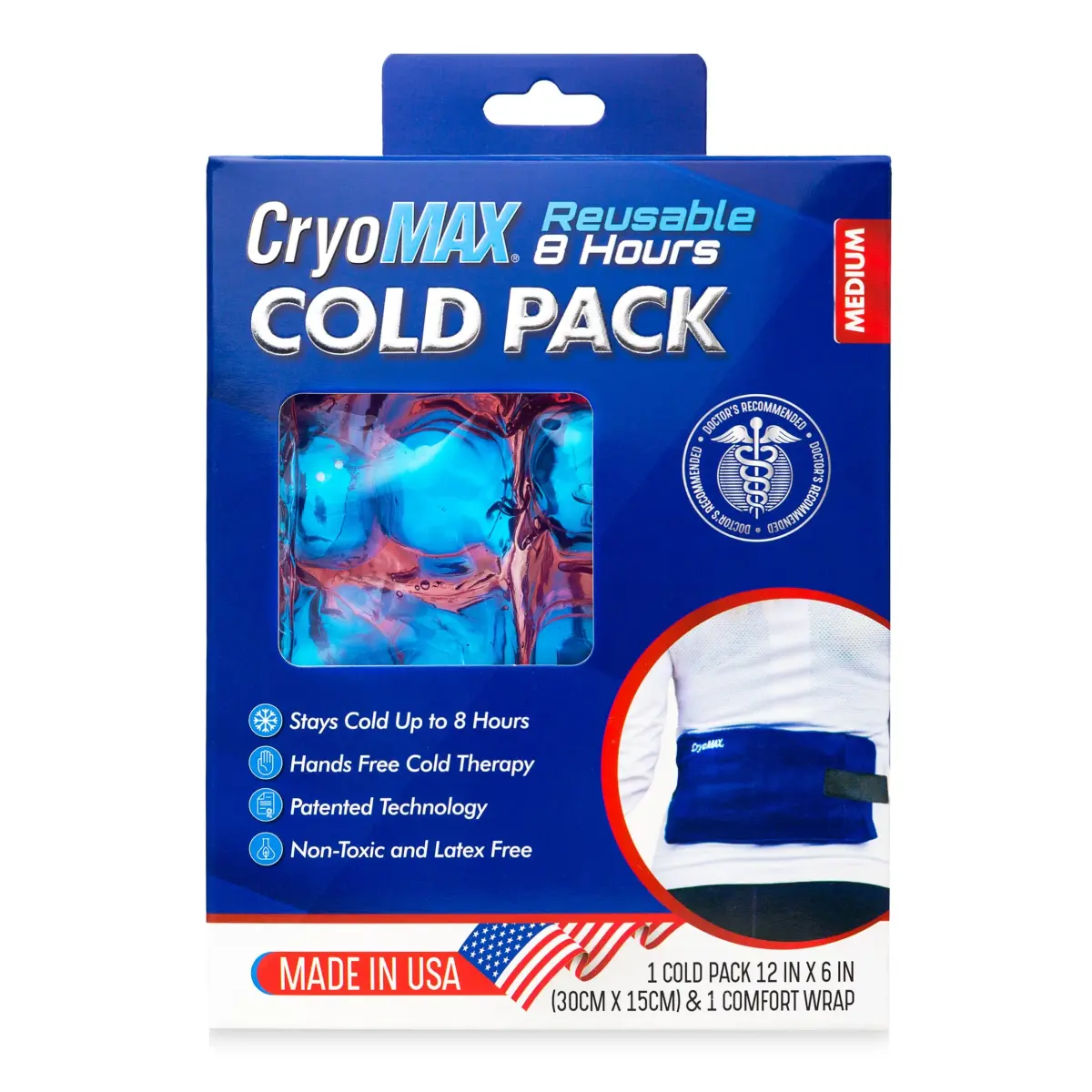 Cryo-Max Cold Pack Medium 6" x 12" (1 Count) | 8-Hour Reusable Cold Therapy for Elbows, Knees, Neck - view 2