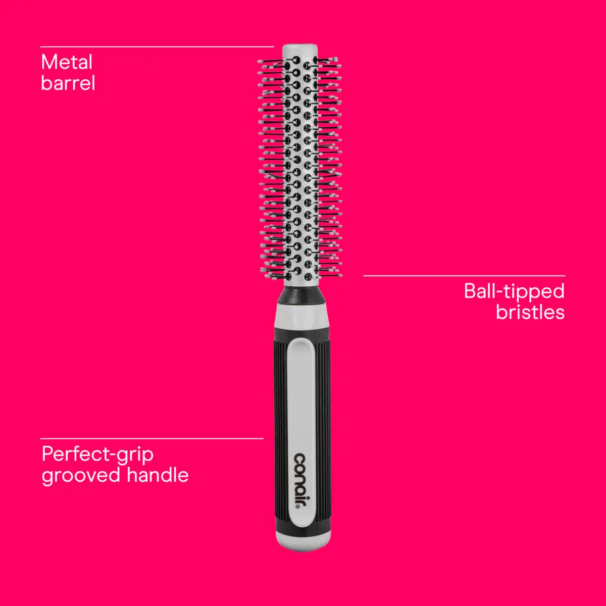 Conair Grip & Style Metal Round Brush, Nylon Bristle Hair Brush for Blowout Styling, For Short Hair Lengths, 1.375 inch Barrel - view 3