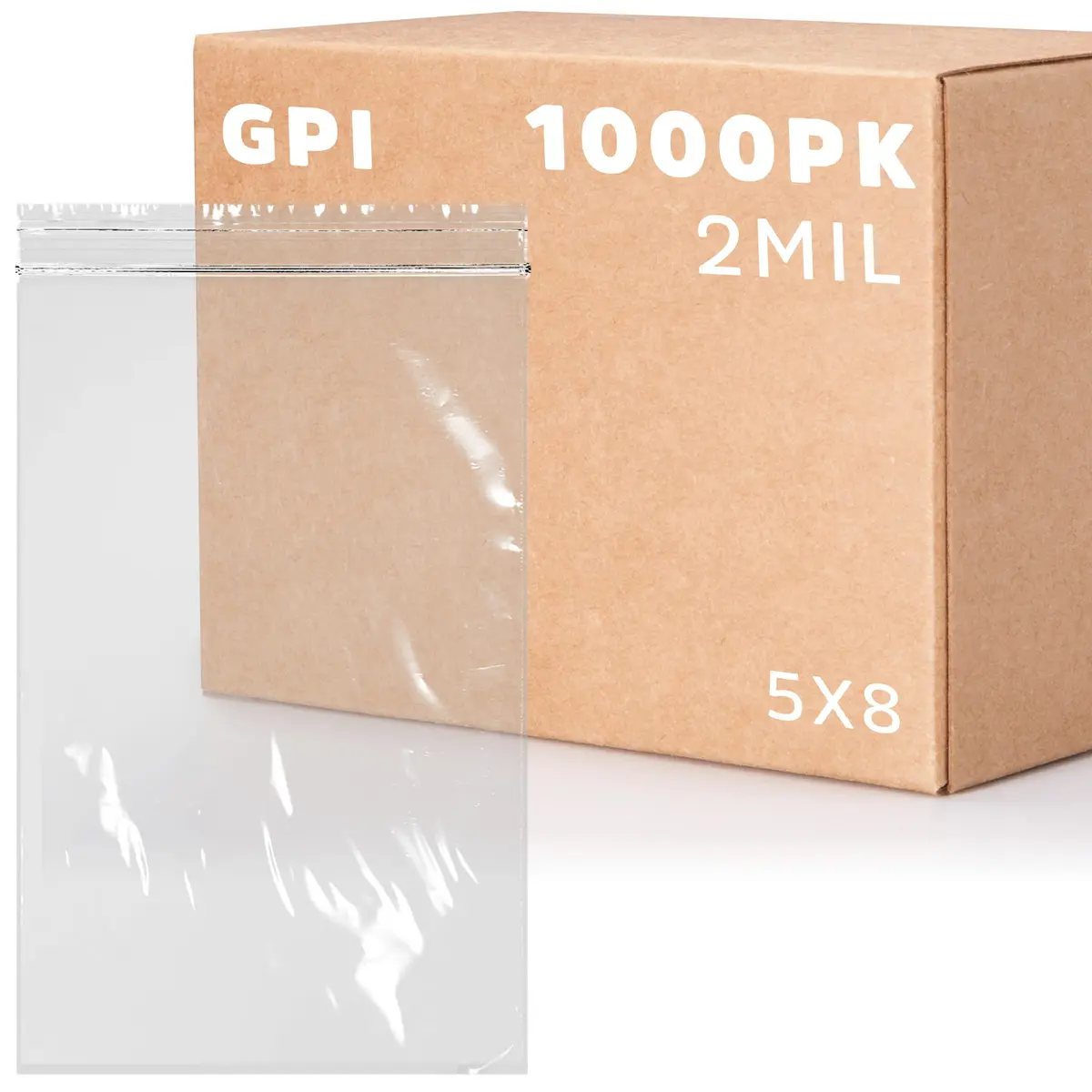 GPI 5" x 8" Zip Bags | 1000 Pack, 2 Mil, Reclosable, for Storage & Packaging - main product image