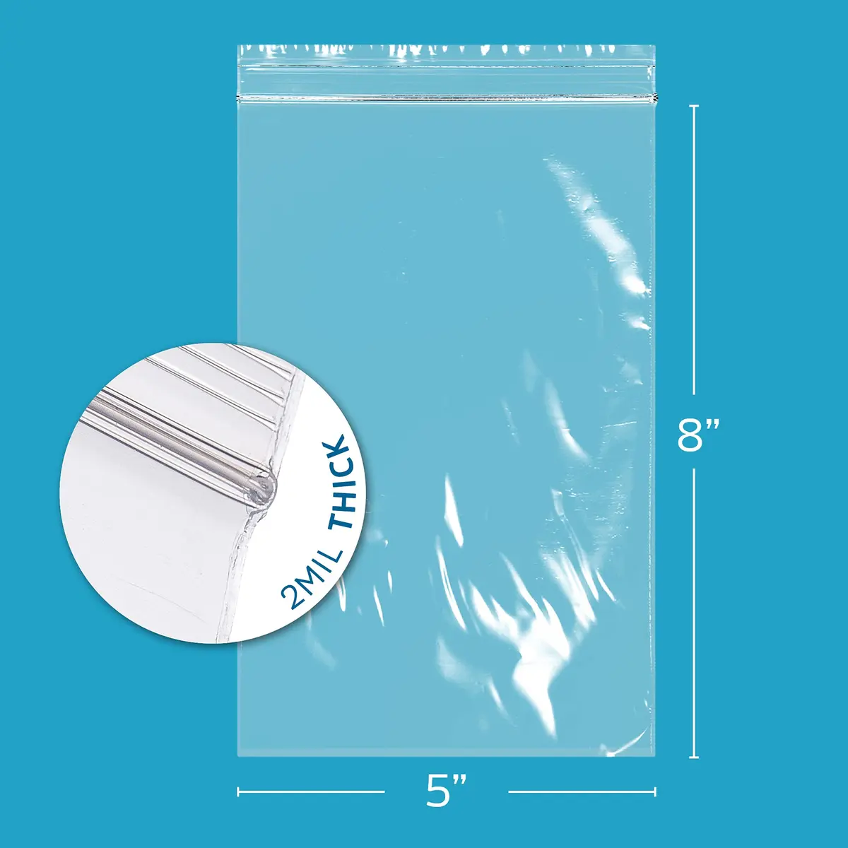 GPI 5" x 8" Zip Bags | 1000 Pack, 2 Mil, Reclosable, for Storage & Packaging - view 2
