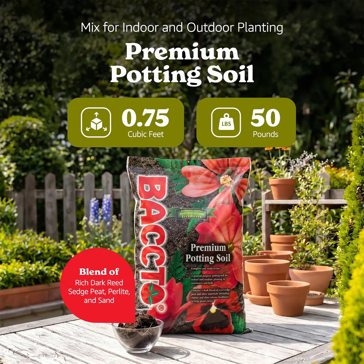 BACCTO Michigan Peat General Purpose Premium Potting Soil with Perlite, 50 lb | All-Purpose Garden Soil for Healthy Plants - view 2