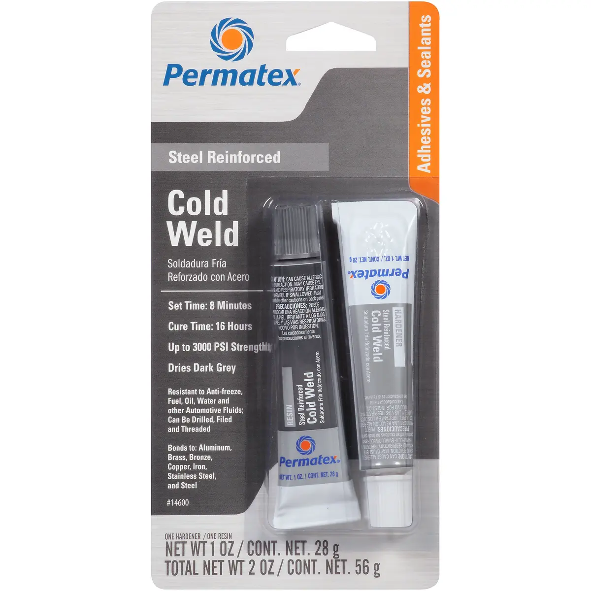 Permatex Cold Weld Bonding Compound 2x1 oz. Tubes | 3000 PSI Steel Shear Strength, Drills, Paints, Sands - main product image