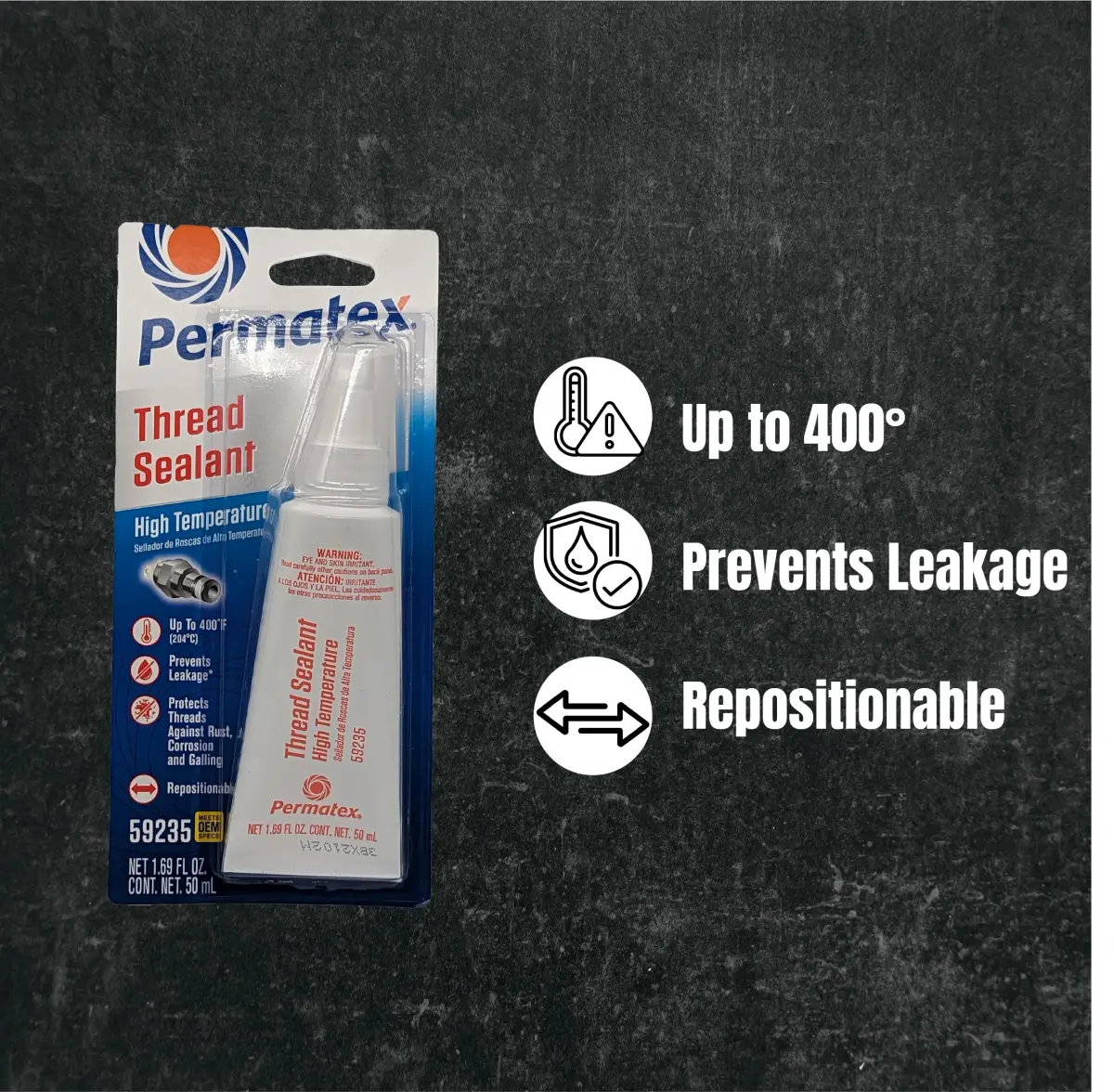 Permatex High Temperature Thread Sealant 50ml (156ml Total) | Resists Leakage & Vibration - view 2