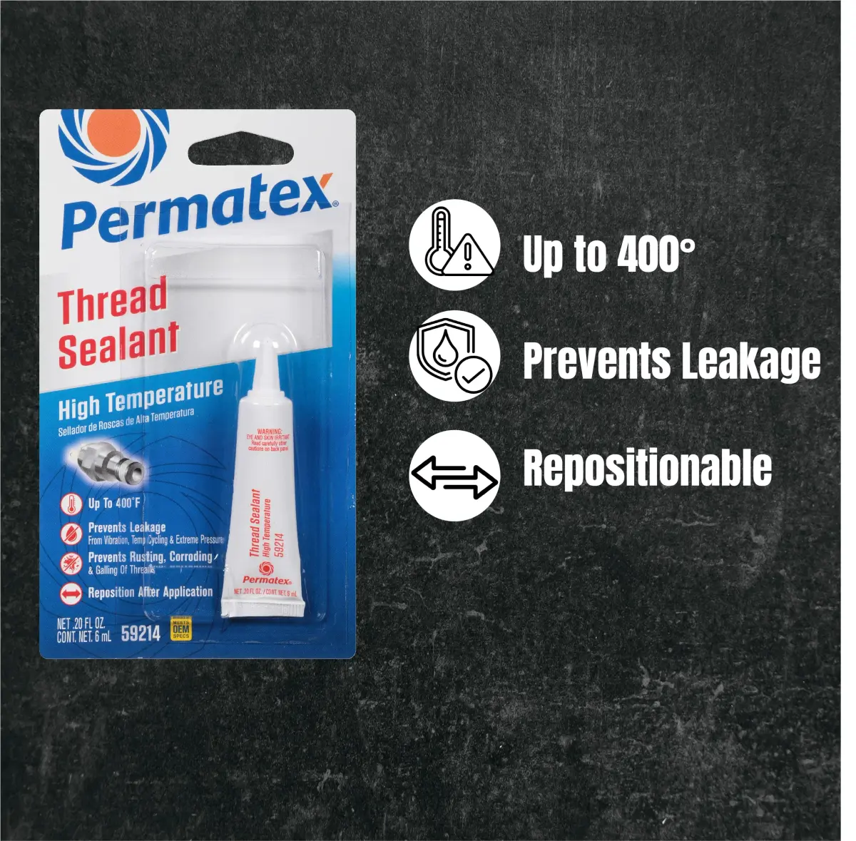Permatex High Temperature Thread Sealant 6ml (0.2 Fl Oz) | Pack of 12 | Resists Leakage & Vibration - view 2