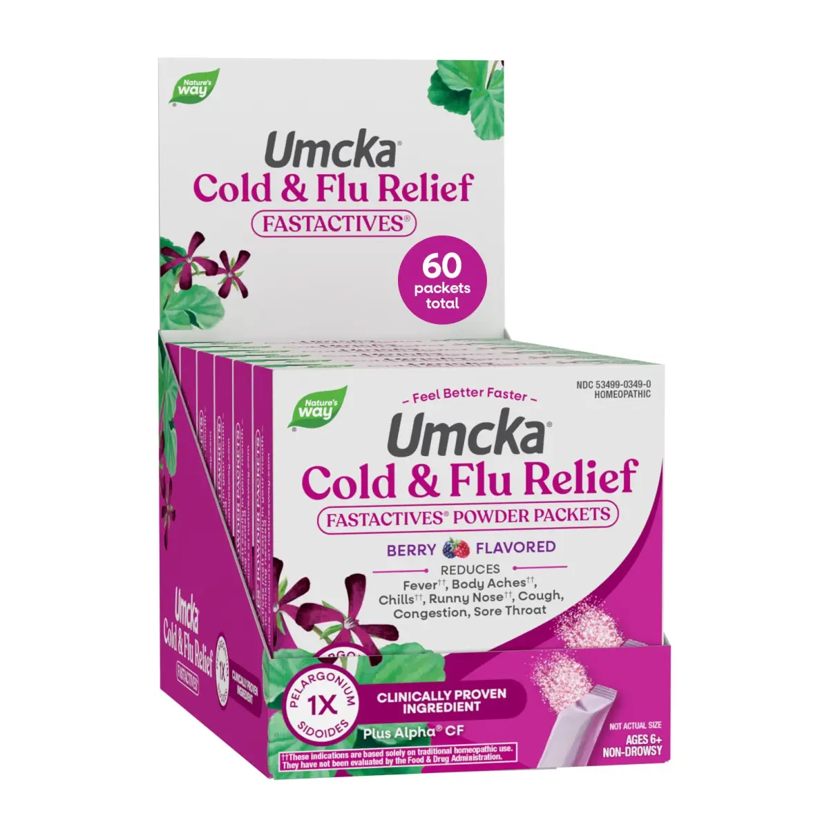 Nature's Way Umcka Cold & Flu Relief FastActives Berry 60 Count (1.8 oz) | Homeopathic Medicine for Cold & Flu Symptoms - main product image