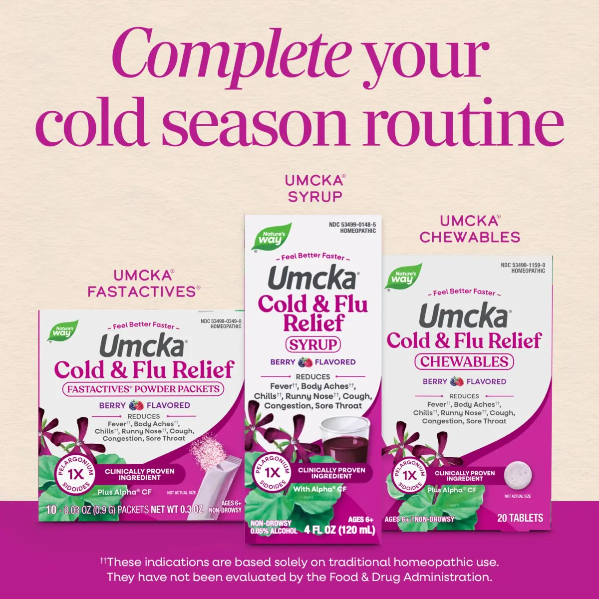 Nature's Way Umcka Cold & Flu Relief FastActives Berry 60 Count (1.8 oz) | Homeopathic Medicine for Cold & Flu Symptoms - view 8