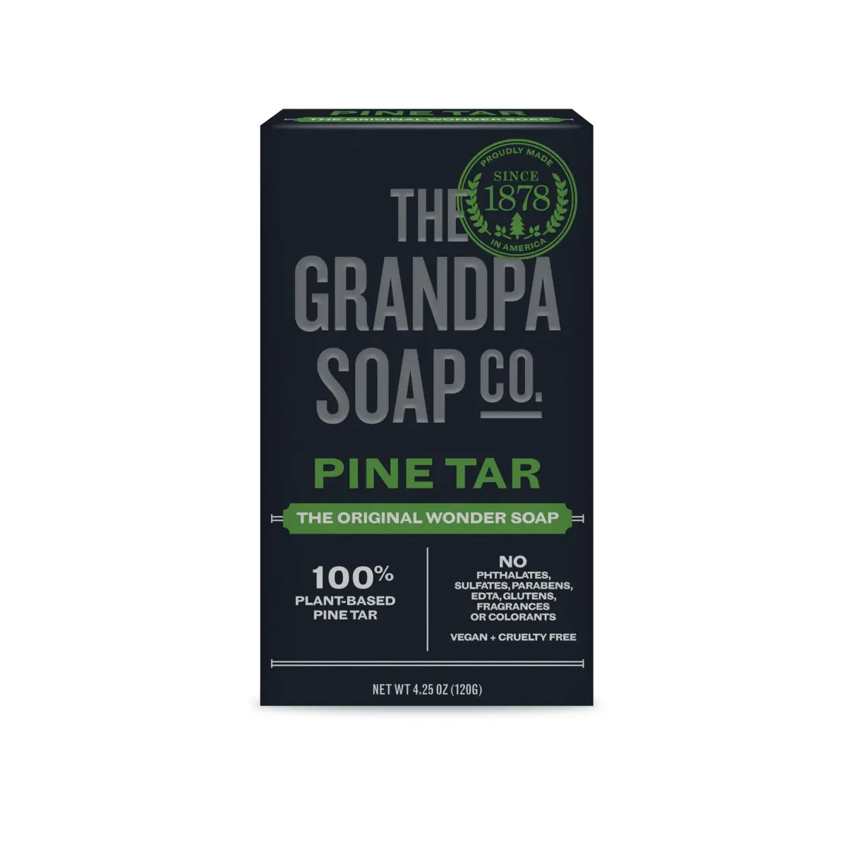 Grandpa's Pine Tar Soap 4.25 oz (120.5 g) | Natural Vegetable-Based Cleanser for Skin Irritations - main product image