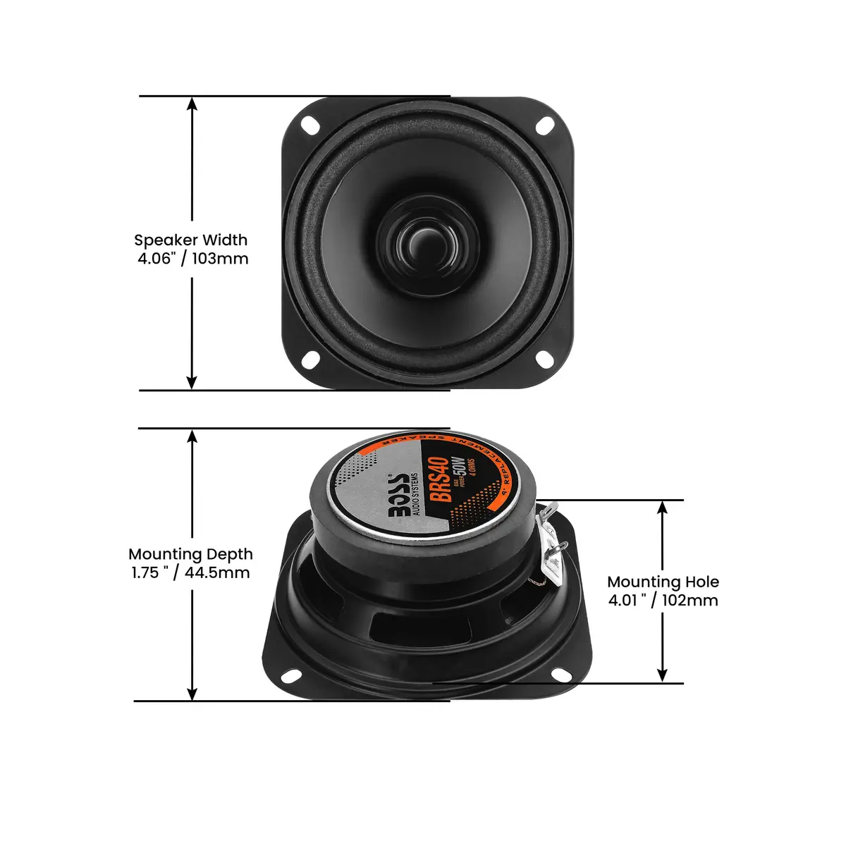 BOSS Audio Systems BRS40 4 Inch Car Door Speaker, 50 Watts Max (10.3 cm) - view 5