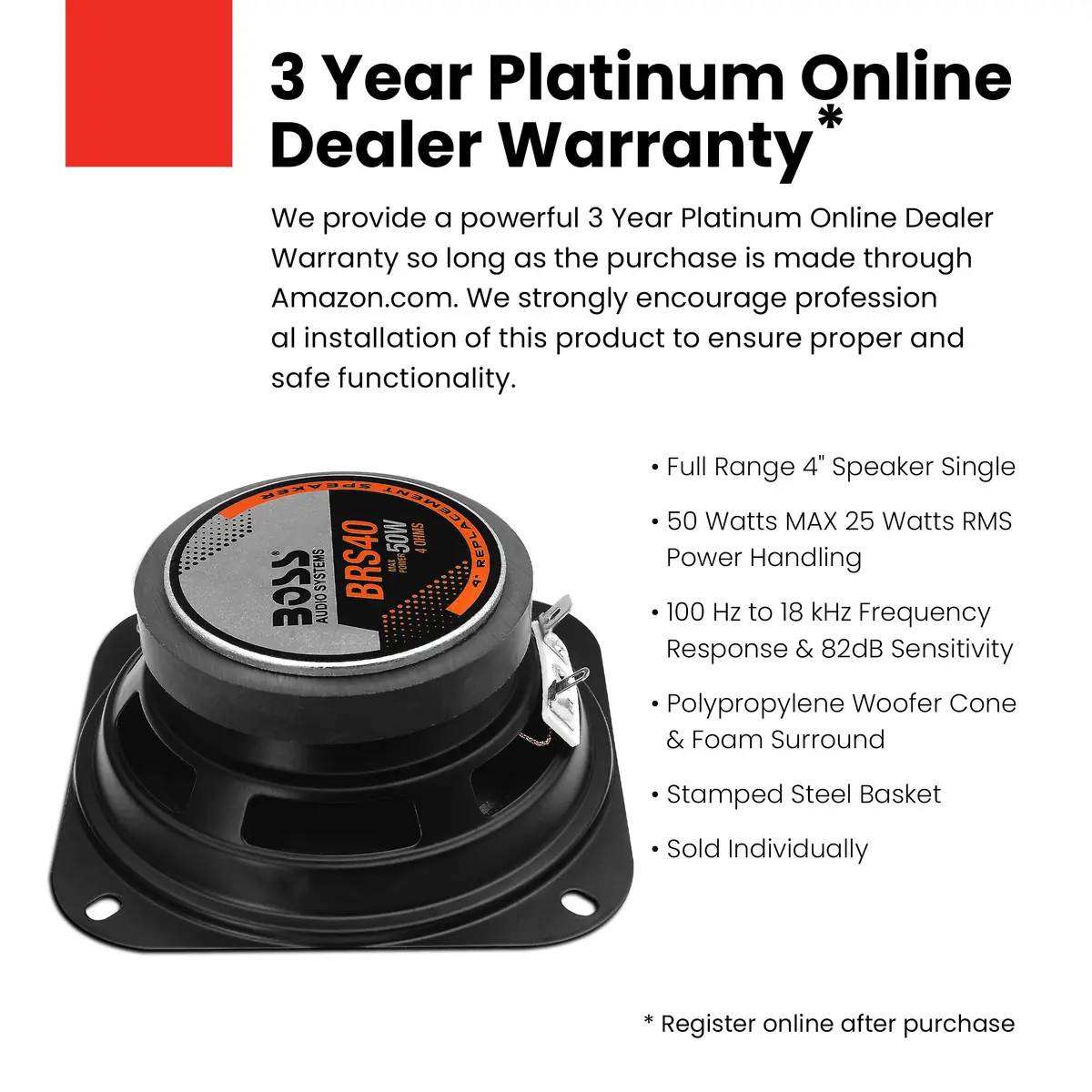 BOSS Audio Systems BRS40 4 Inch Car Door Speaker, 50 Watts Max (10.3 cm) - view 2