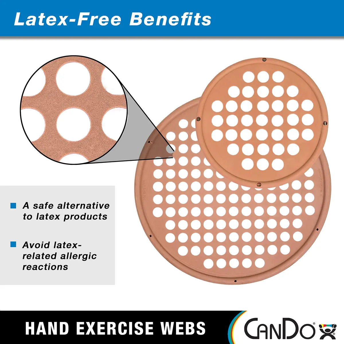 CanDo Hand Exercise Webs for Physical Therapy, Grip Strengthening, and Hand, Finger, Wrist Resistance Workouts, Portable Size, Latex Free, 14" Diameter (XX-Light) - view 5