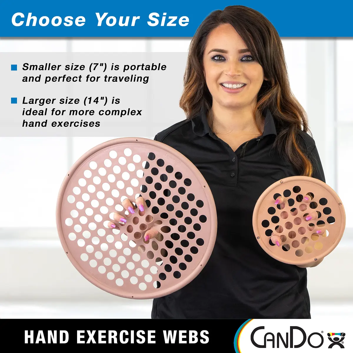 CanDo Hand Exercise Webs for Physical Therapy, Grip Strengthening, and Hand, Finger, Wrist Resistance Workouts, Portable Size, Latex Free, 14" Diameter (XX-Light) - view 2